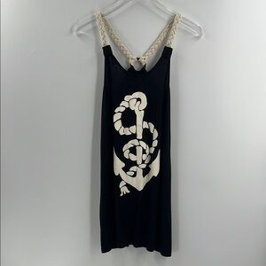 NWT Stella Cruz Nautical Black White Dress Sailor Boating Halter Rope XSmall